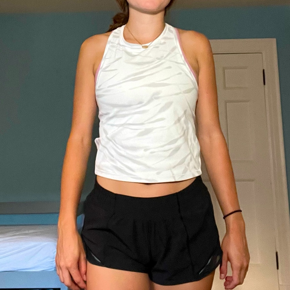 white and gray racer back athletic tank top